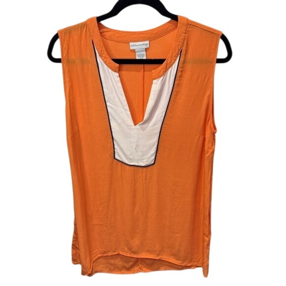 Soft Surroundings Sleeveless Top Orange White Black‎ Trim Blouse